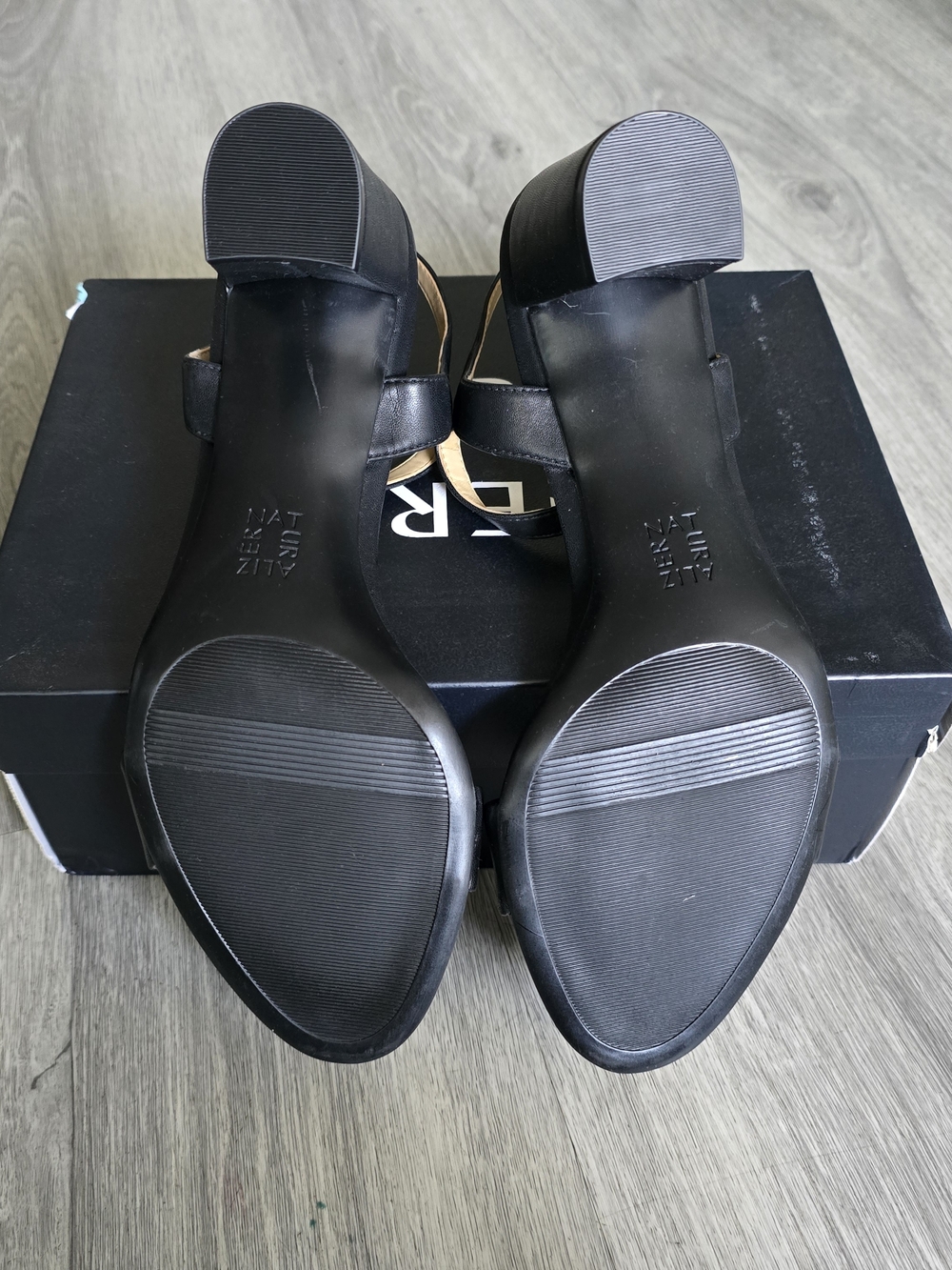 Naturalizer Black Block Heel Sandals with Ankle Strap - Picture 5 of 6